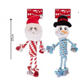 Santa and snowman dog toy