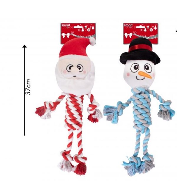 Santa and snowman dog toy