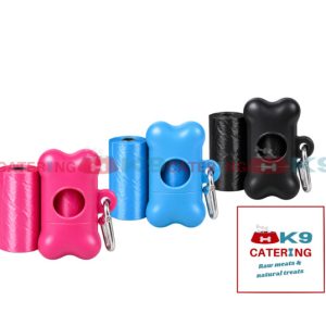 Poo Bag Dispenser with roll of dog waste bags